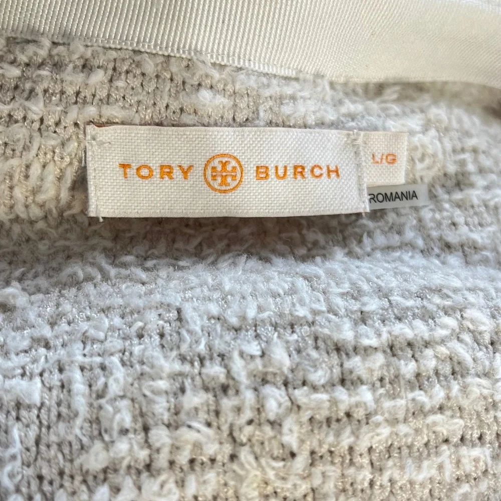 Tory‎ Burch Hibbert Buckle Tab Textured Coat Off White Cream Women's Size large